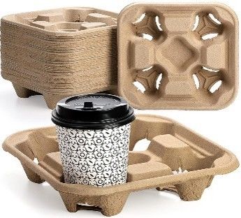 100% Virgin Wood Pulp Paper Cup Holder Durable 4 Cup Drink Carrier With Handle