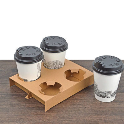 100% Virgin Wood Pulp Paper Cup Holder Durable 4 Cup Drink Carrier With Handle